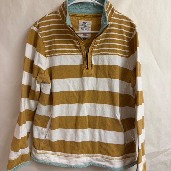 Fat Face Tops - Fat Face Striped Quarter Zip Pullover Airlie Sweatshirt Womens 12 Yellow White